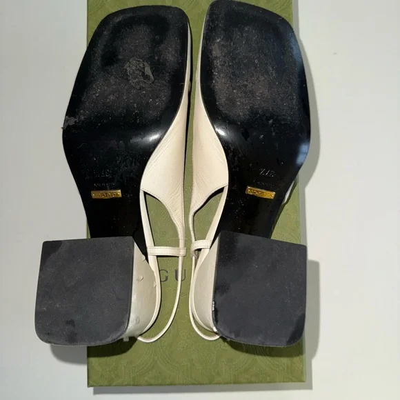 Gucci Women's Cream Leather Slingback Heels with Gold Accents - Picture 6 of 8